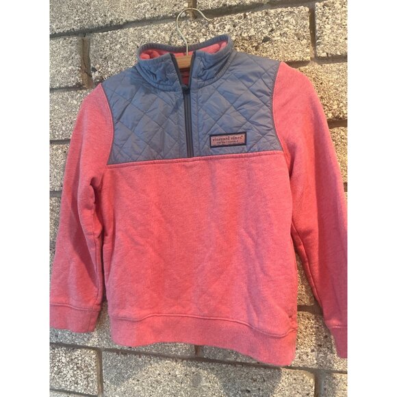 Vineyard Vines Kids Quilted 1/4-Zip Pullover Sweatshirt Size 7 Heathered Pink & - Picture 2 of 7